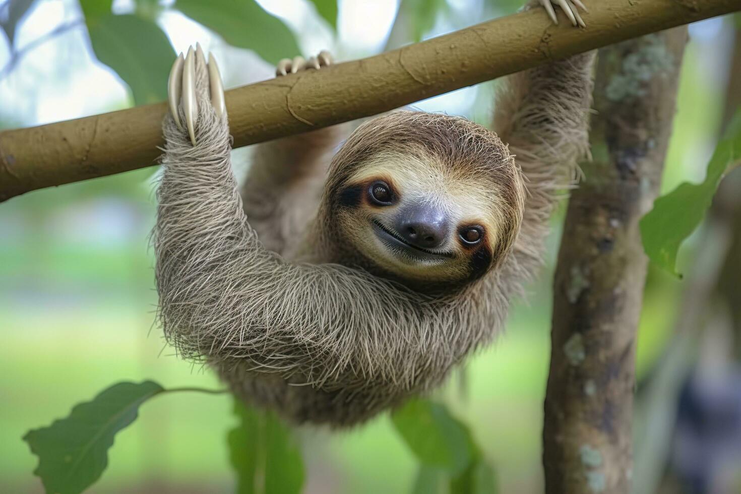 bebé perezoso en árbol en costa rico generativo ai foto