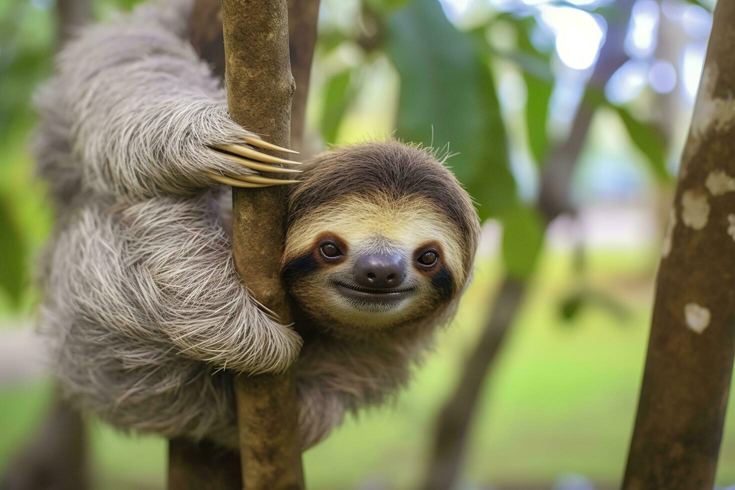 bebé perezoso en árbol en costa rico generativo ai foto