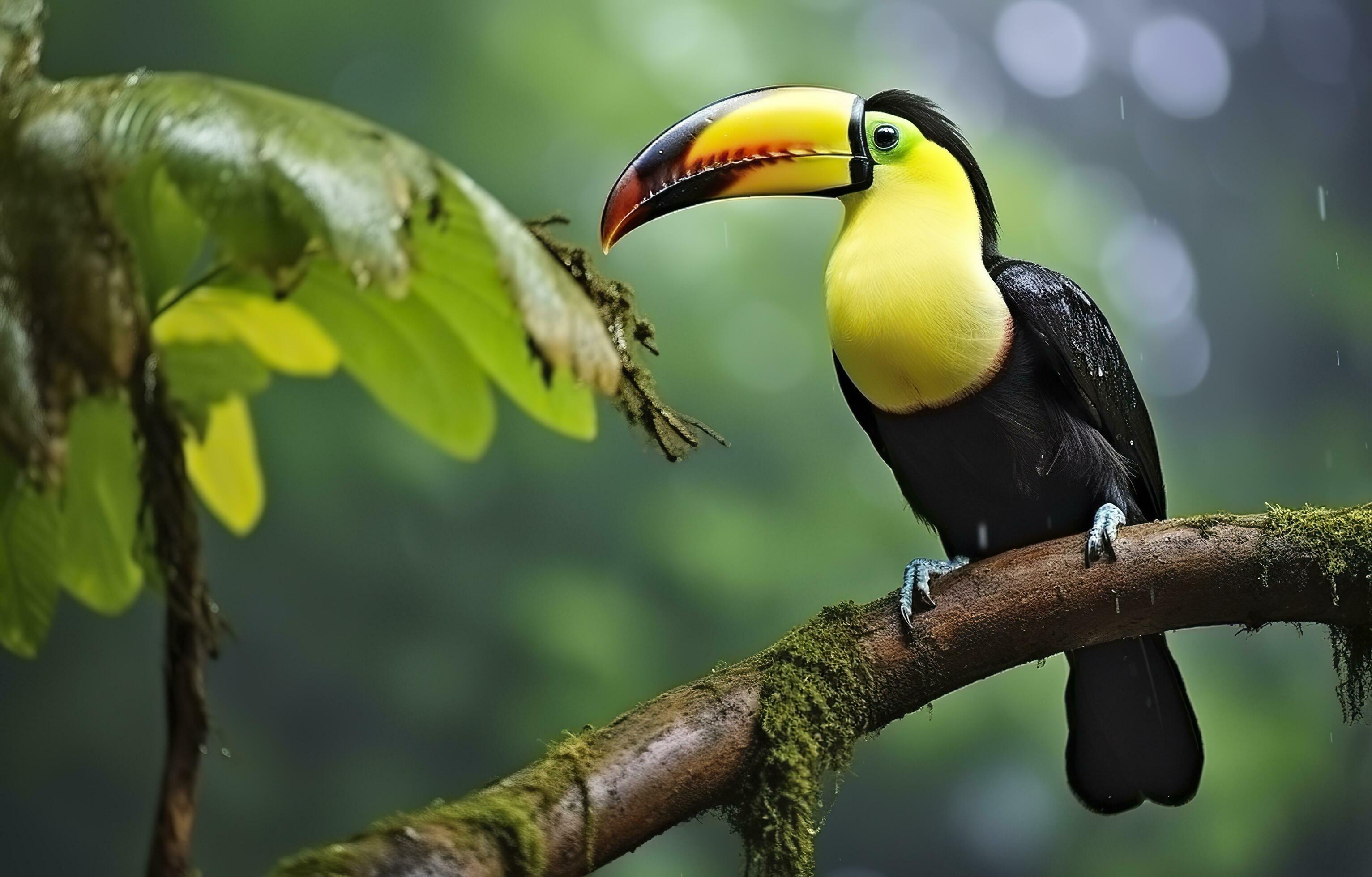 Chesnut mandibled Toucan sitting on the branch in tropical rain with a ... Biology Diagrams