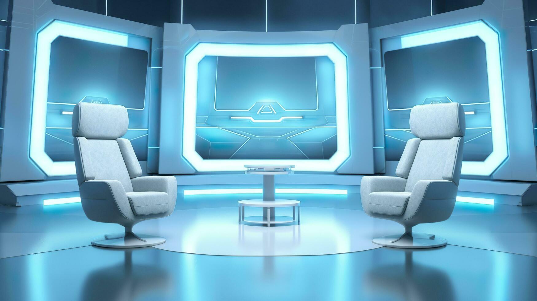 The Future of Game Shows. A Simple, Modern Setting with Two Chairs and a Whole Lot of Fun. AI Generative photo