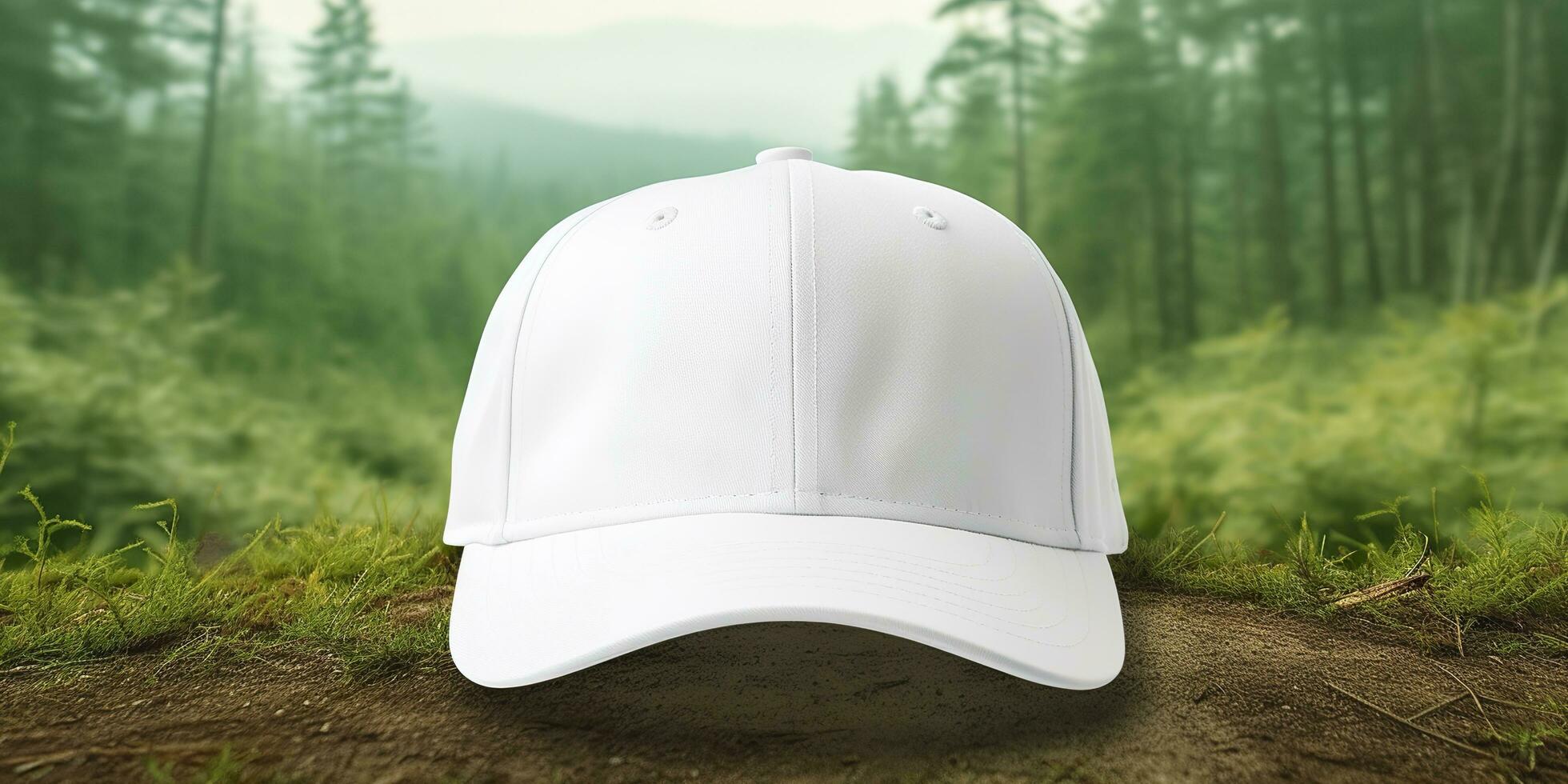 White Cap mockup on a natural background. Generative AI photo