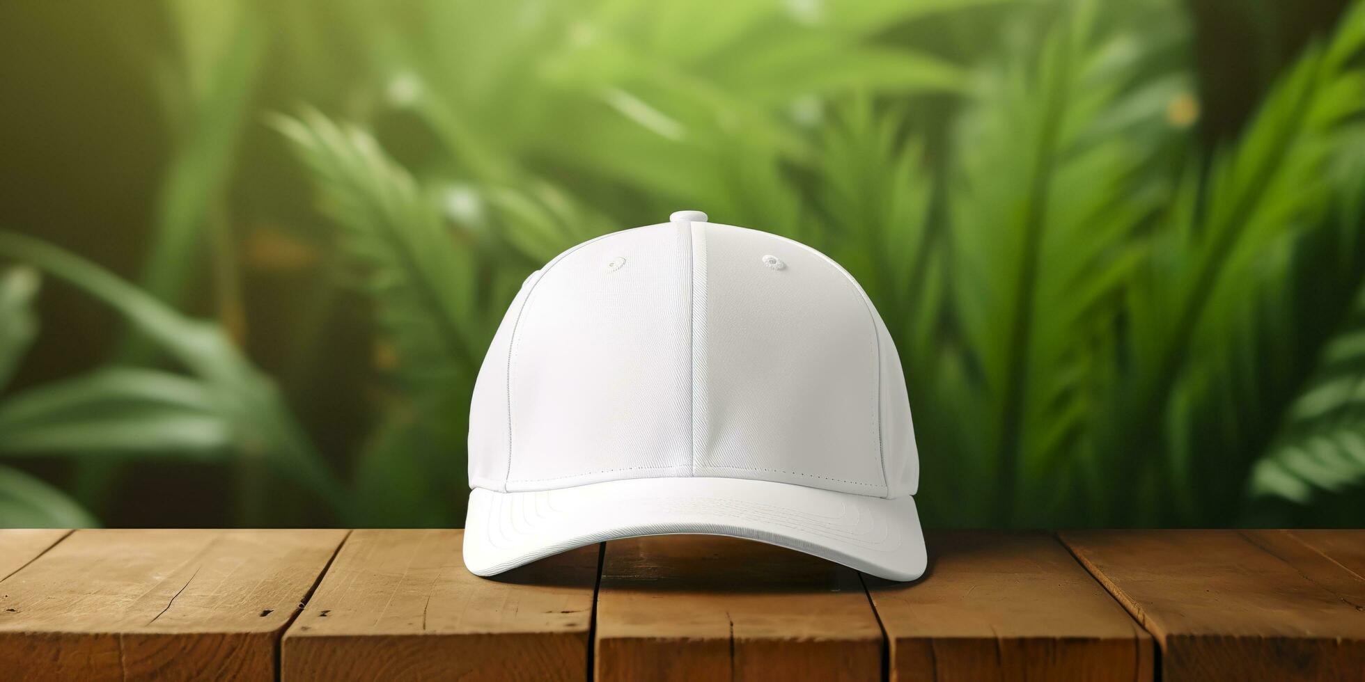 blanco gorra Bosquejo en un natural antecedentes. generativo ai foto