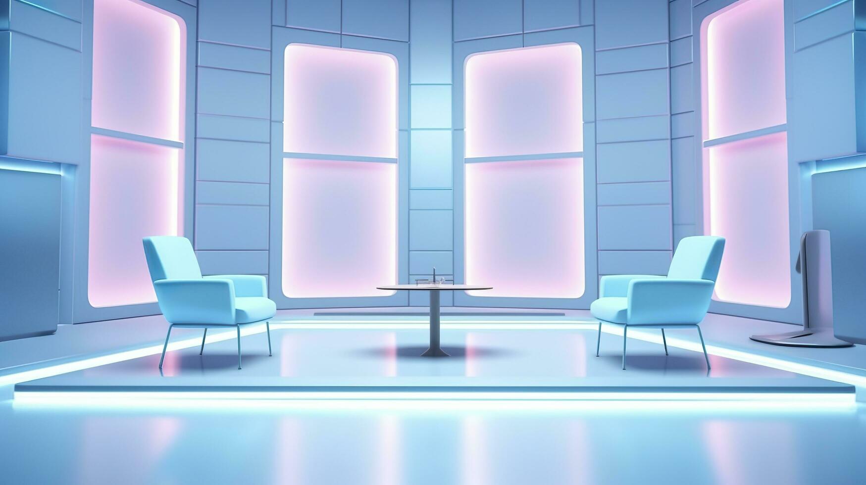 The Future of Game Shows. A Simple, Modern Setting with Two Chairs and a Whole Lot of Fun. AI Generative photo