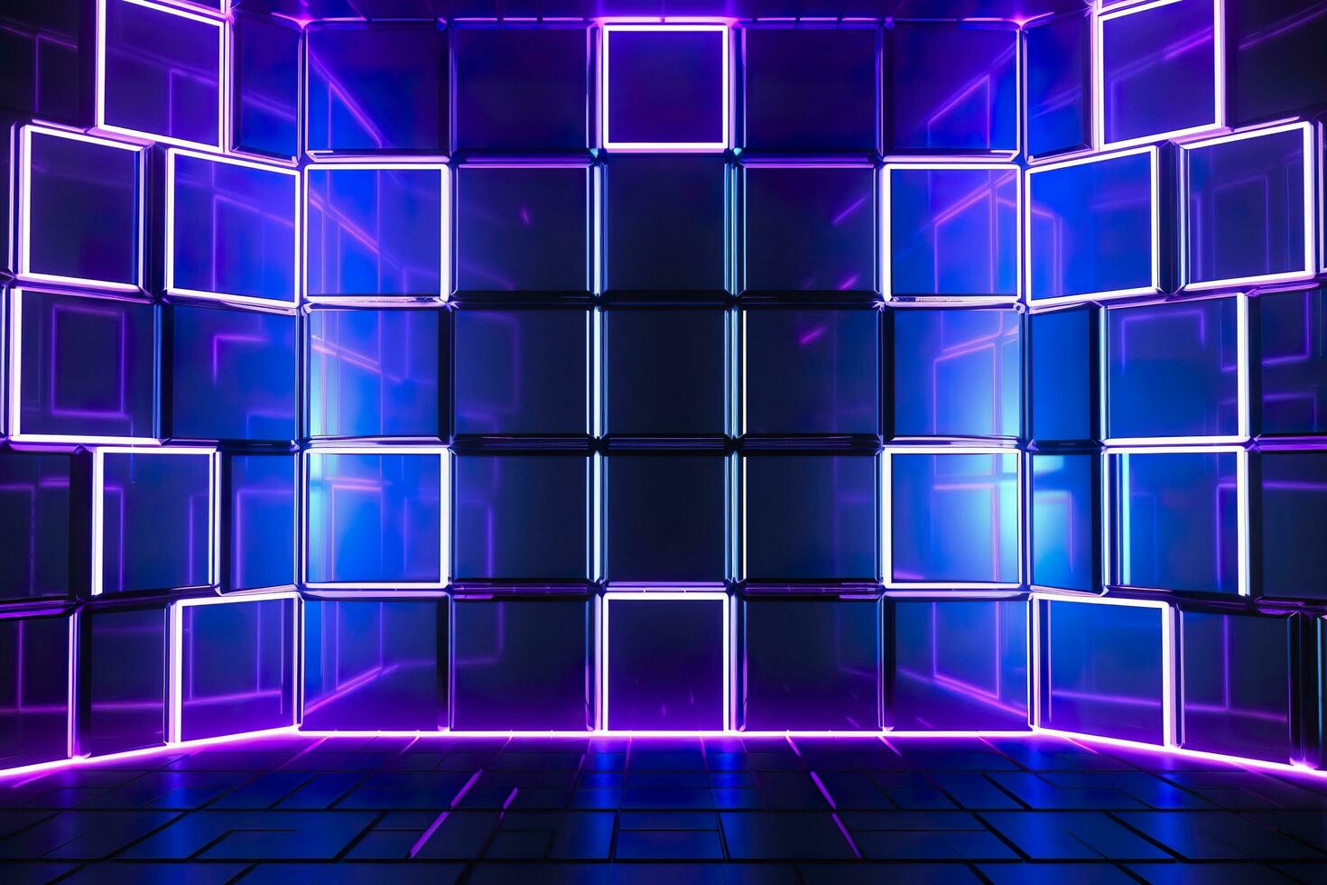 blue and purple lighted panels on a wall. generative AI photo