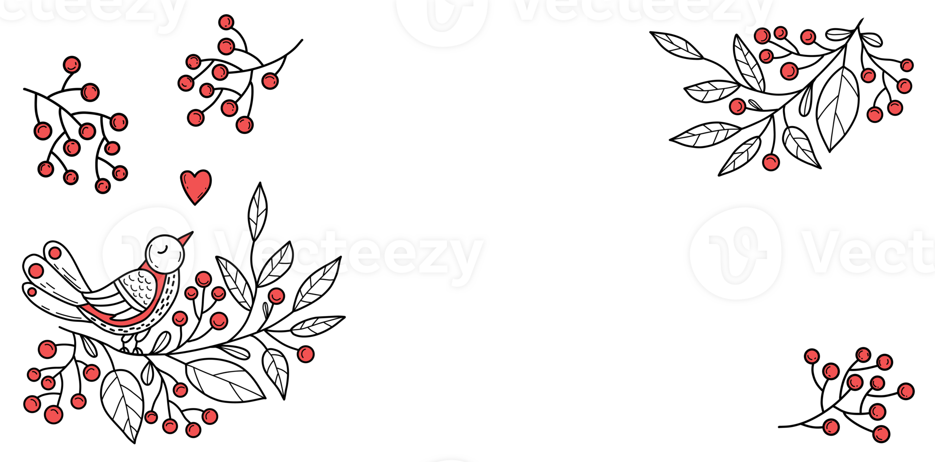 folk Christmas banner  with bird on branch with berries png
