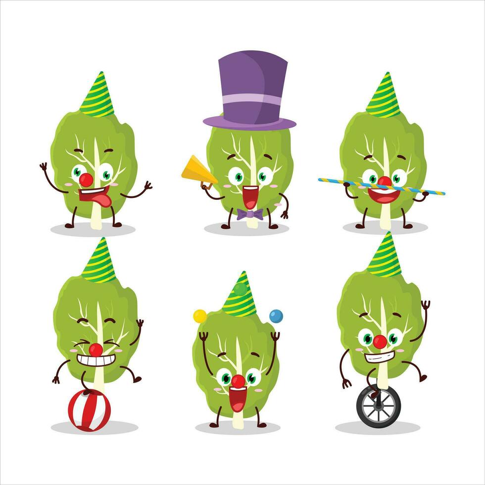 Cartoon character of collard greens with various circus shows vector