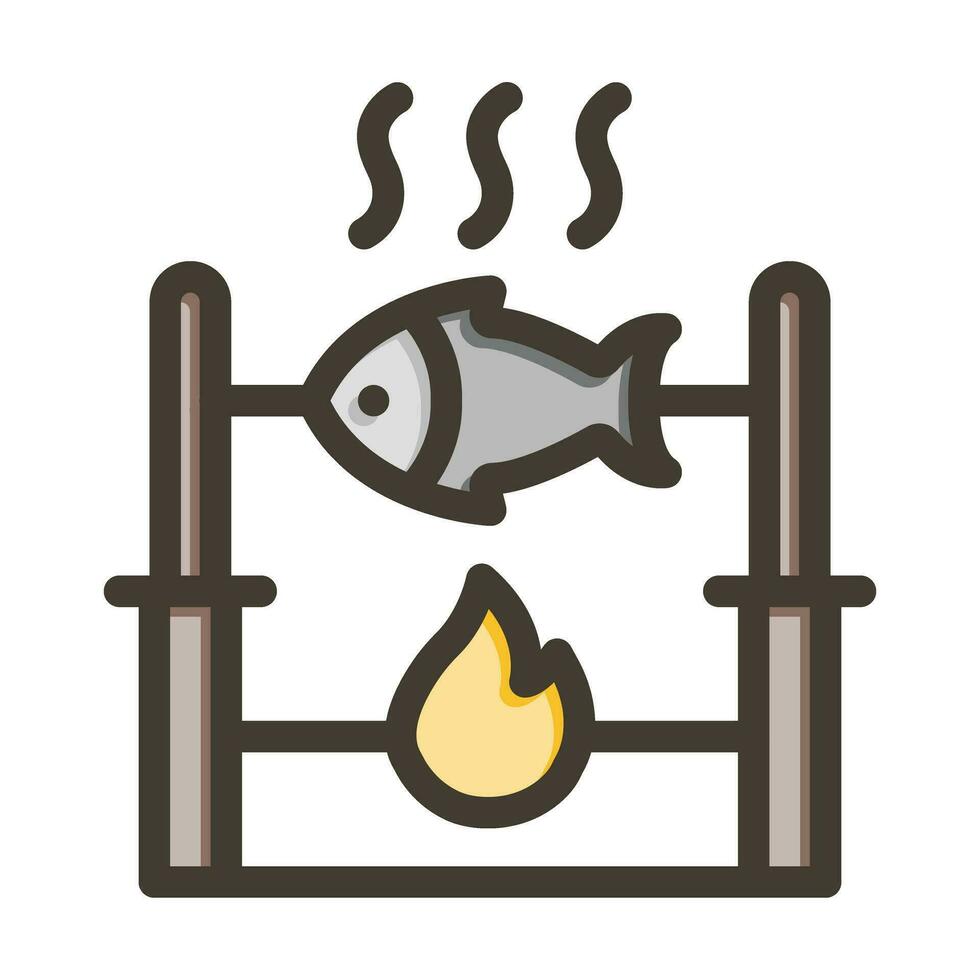 Fish Cooking Vector Thick Line Filled Colors Icon For Personal And Commercial Use.