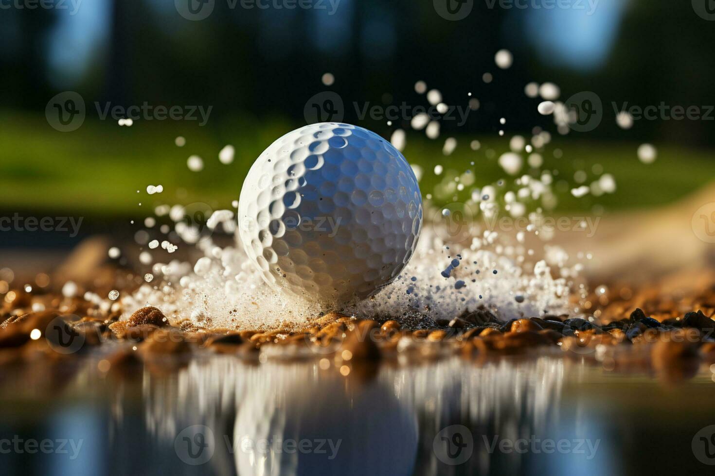 borroso golfista puntería certera pelota ai generado foto