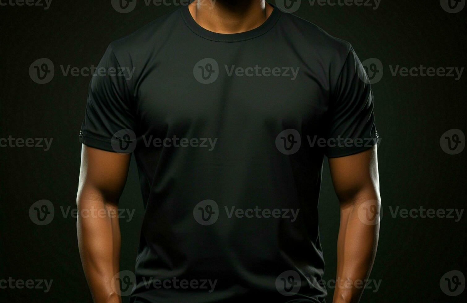 Blank black tee Handsome man, brick wall background, modern look AI Generated photo