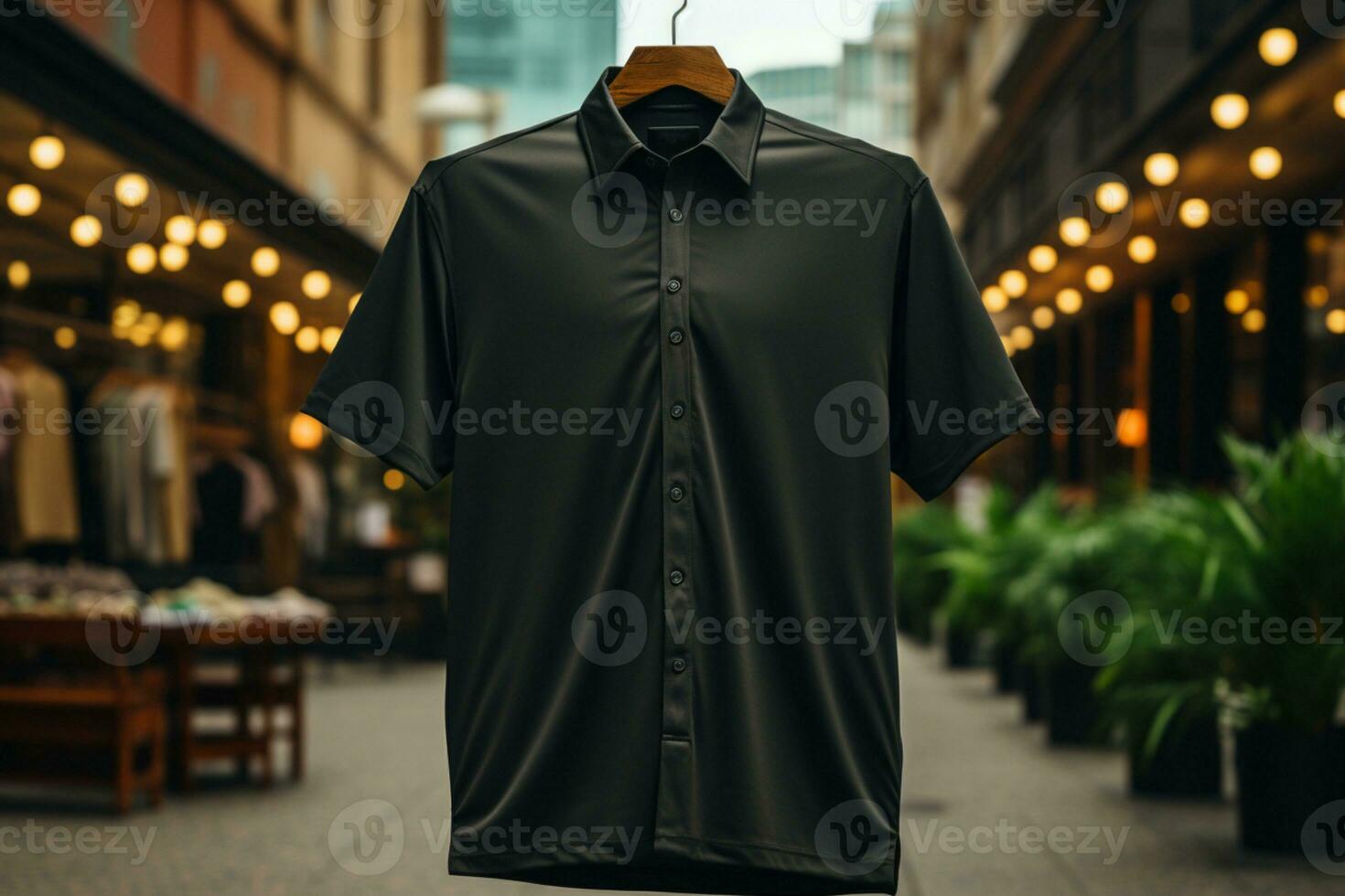 Black tee in an urban brick setting AI Generated photo