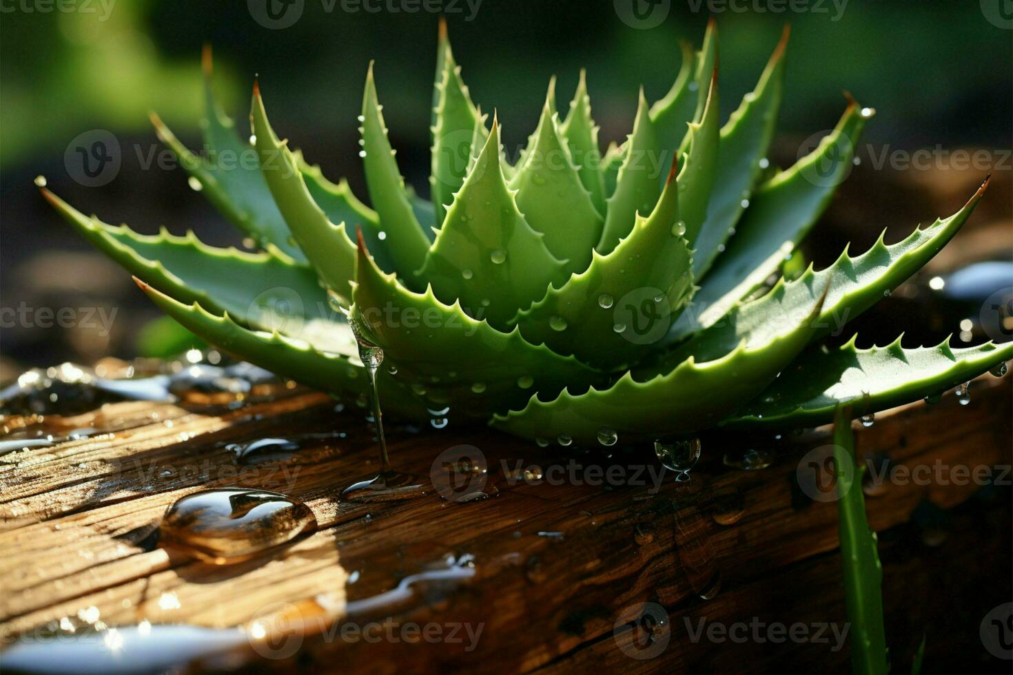 Aloe vera goodness rustic wood AI Generated photo