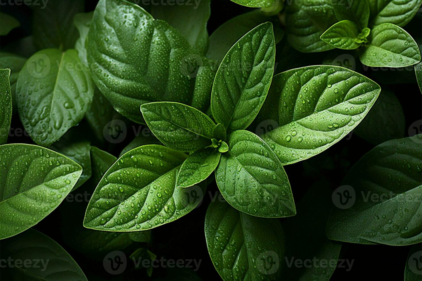Natures beauty top view of green leaves with intricate textures AI Generated photo