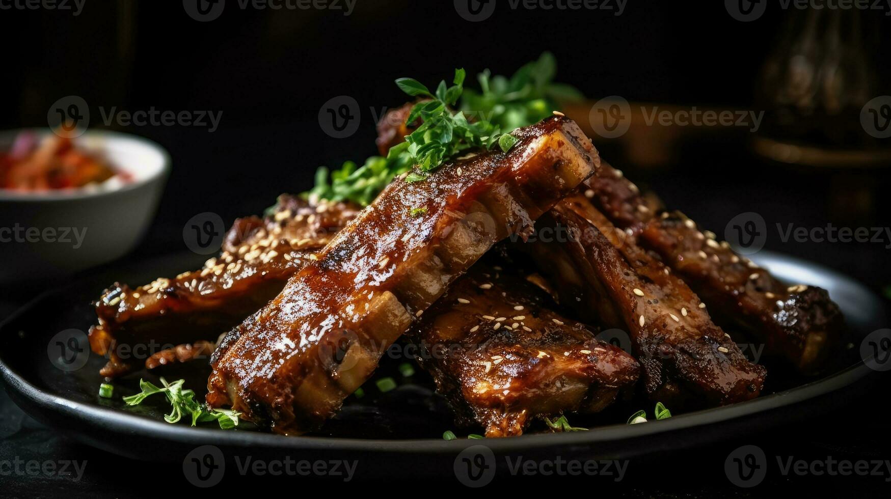 Succulent and tender Lamb ribs marinated in a savory blend of spices, AI Generated photo