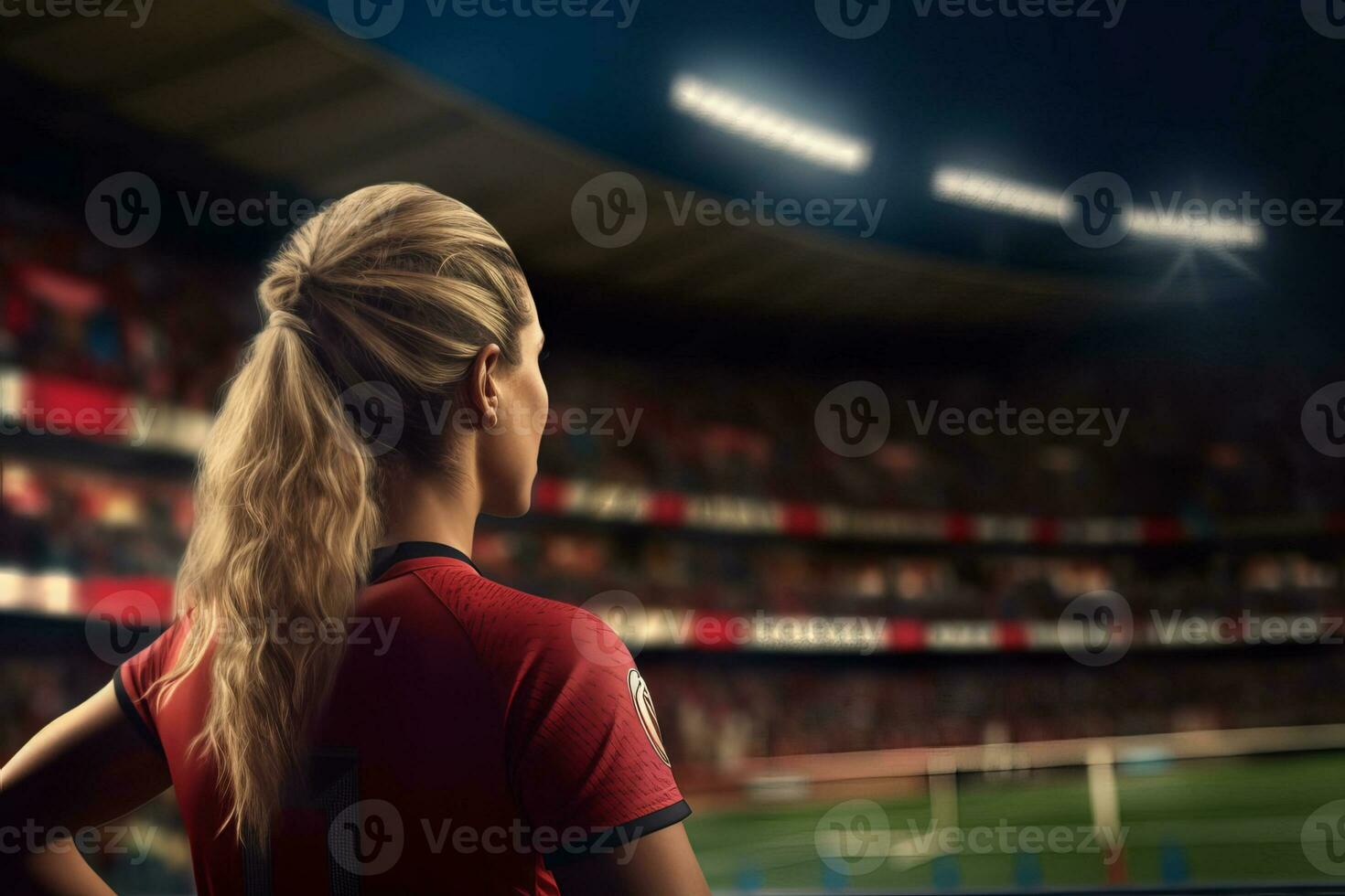 Closeup of a women worldcup football night match, Generative AI photo