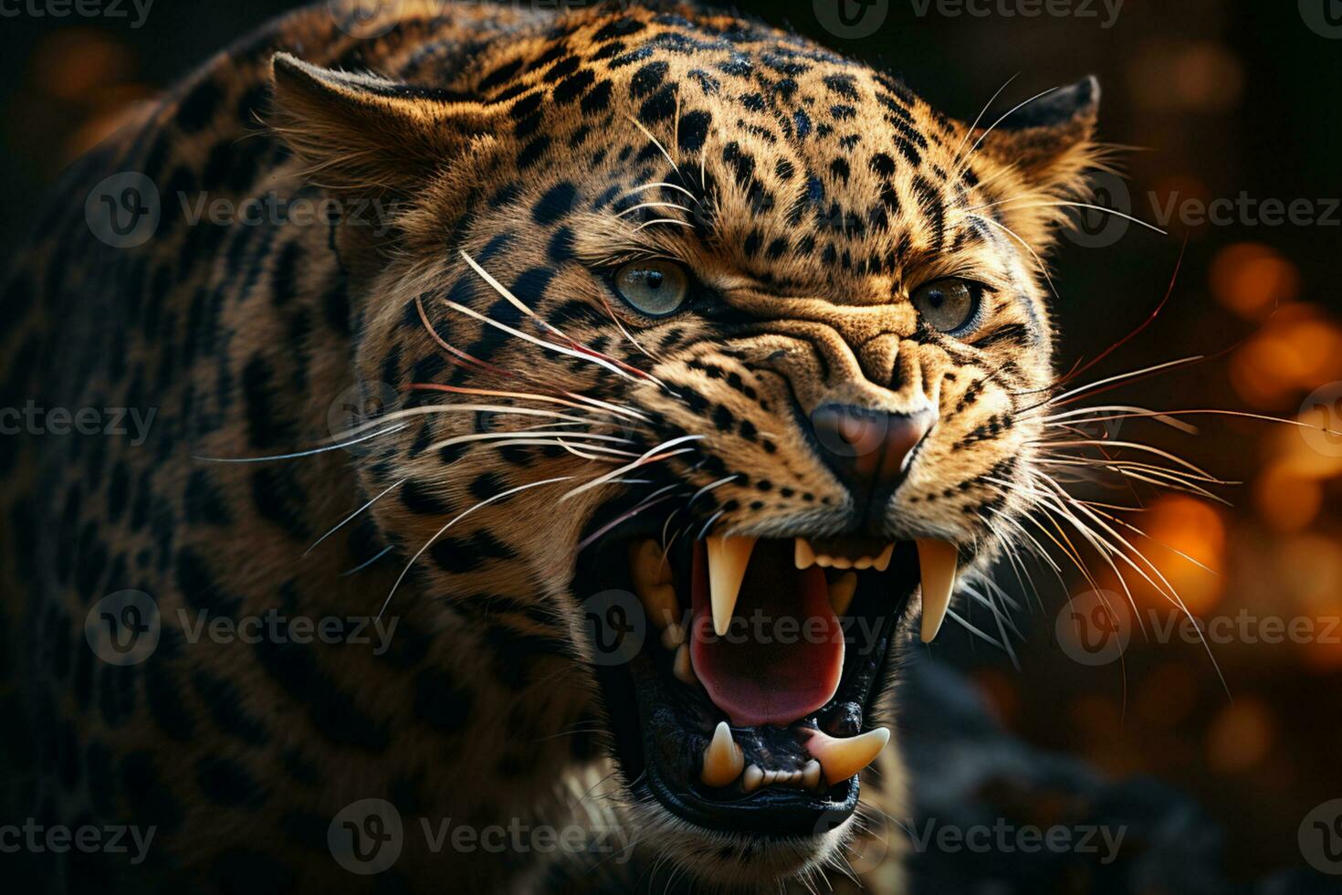 naturalezas elegancia, un enojado leopardos de cerca en sus natural habitat ai generado foto