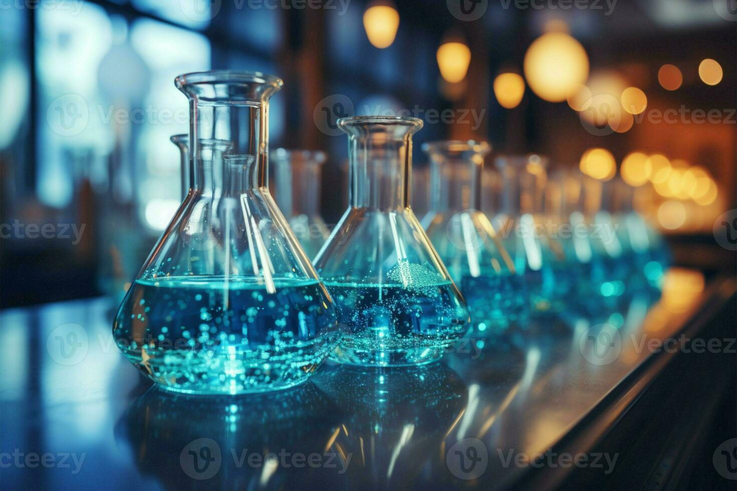 Chemistry science theme with a captivating laboratory glassware backdrop AI Generated photo