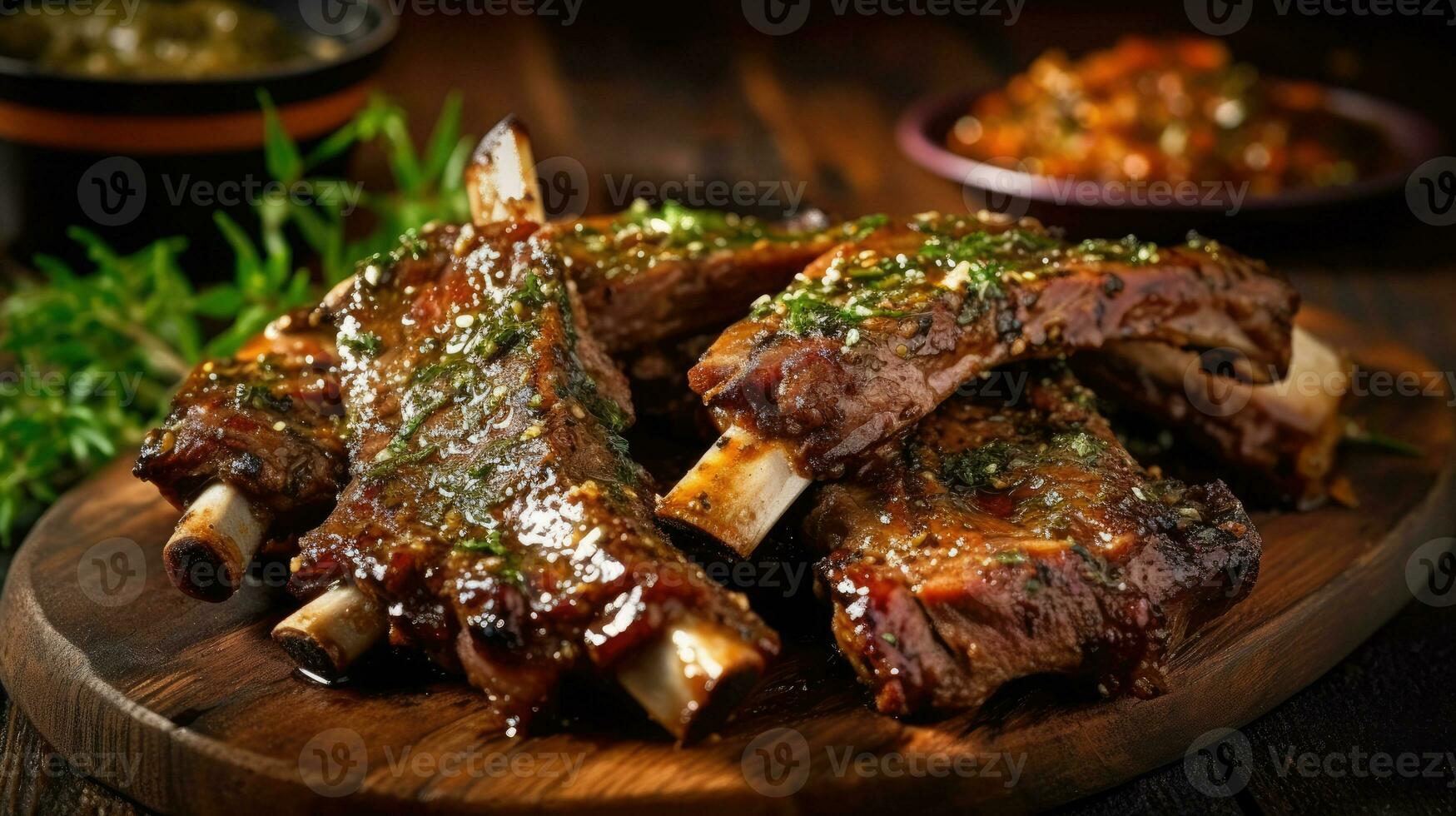 Succulent and tender Lamb ribs marinated in a savory blend of spices, AI Generated photo