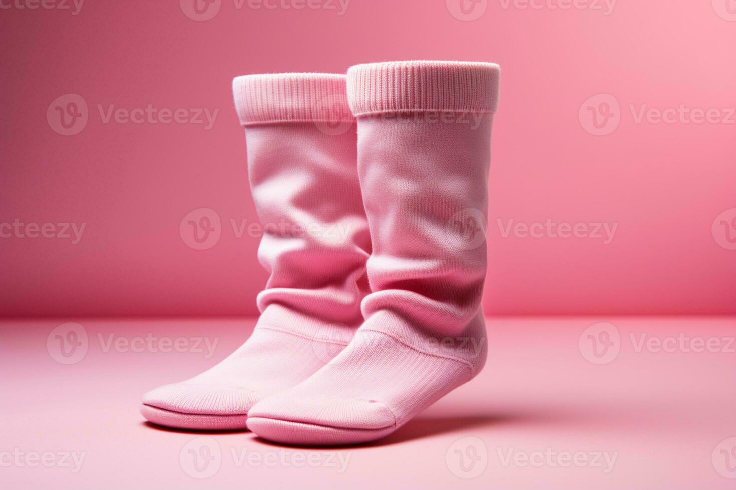 Adorable socks on pink backdrop create space for your sweet baby related sentiments AI Generated photo