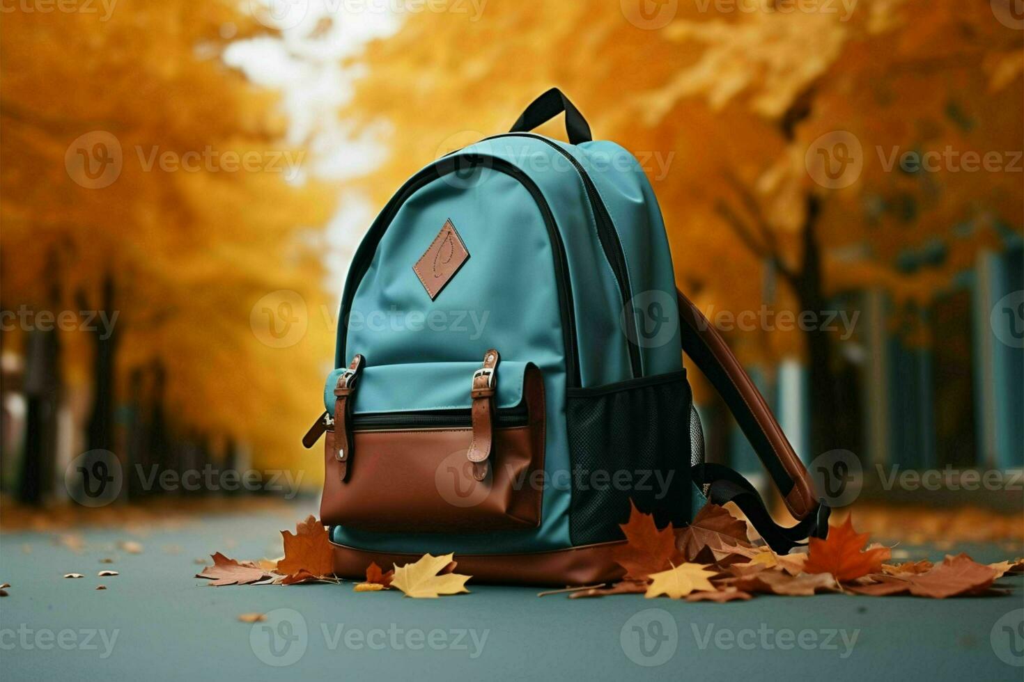 School bag against an educational background, a symbol of readiness AI Generated photo