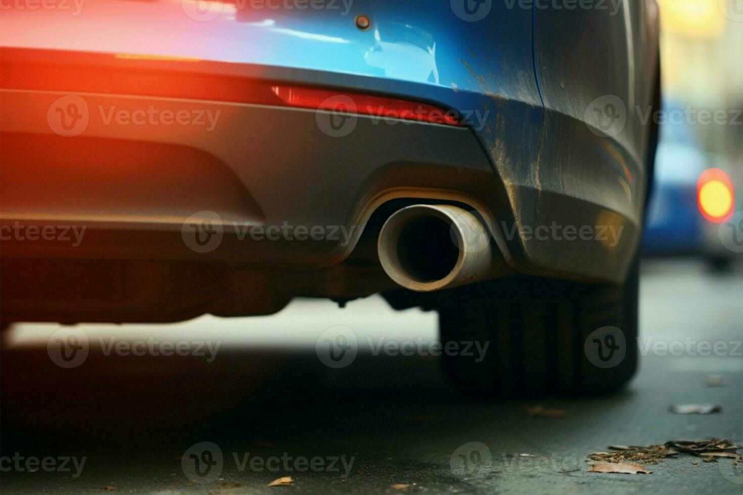 Exhaust pipe close up symbolizes the environmental impact of car pollution AI Generated photo