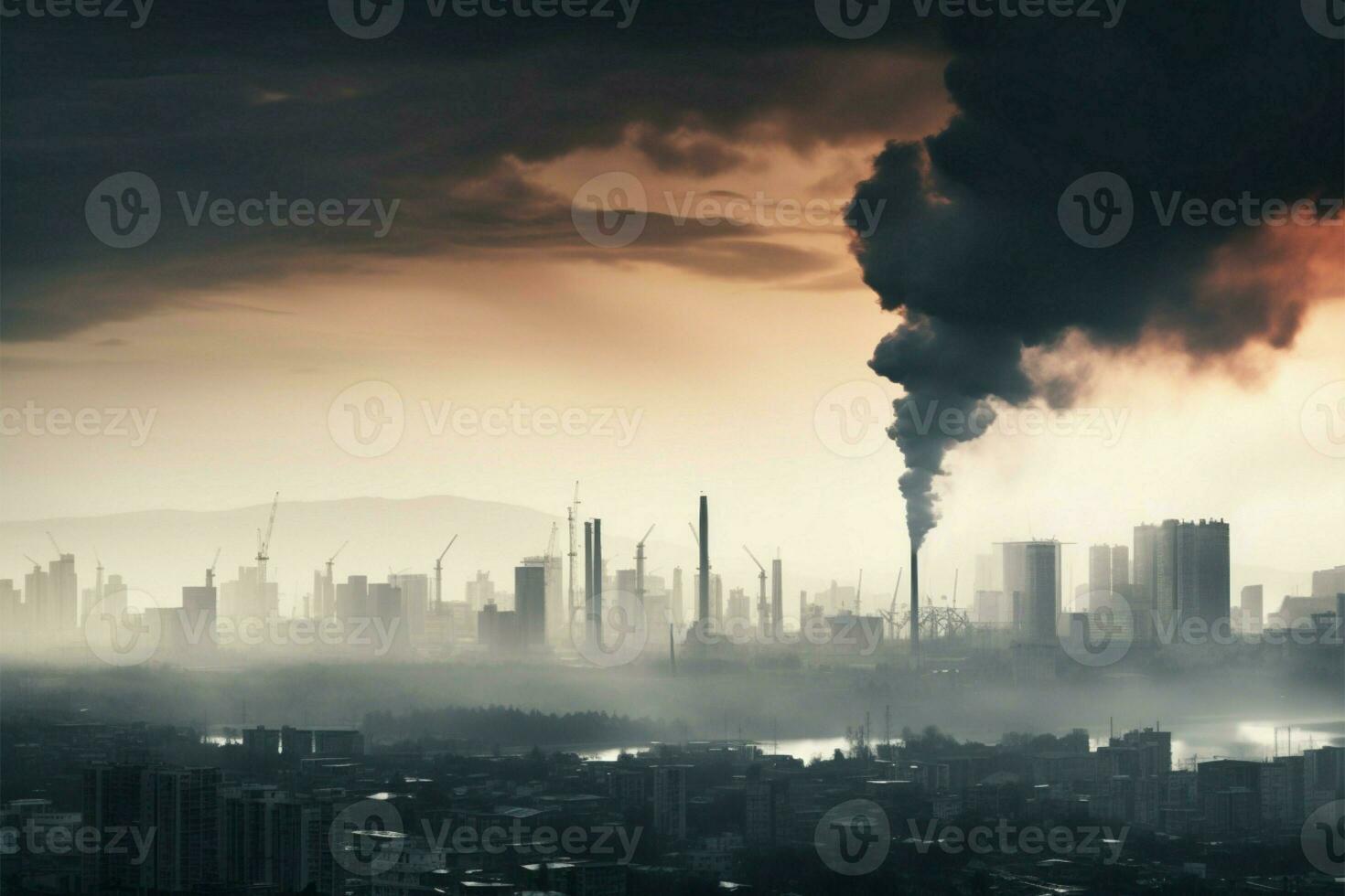City air quality suffers due to pollution from industrial factories AI Generated photo
