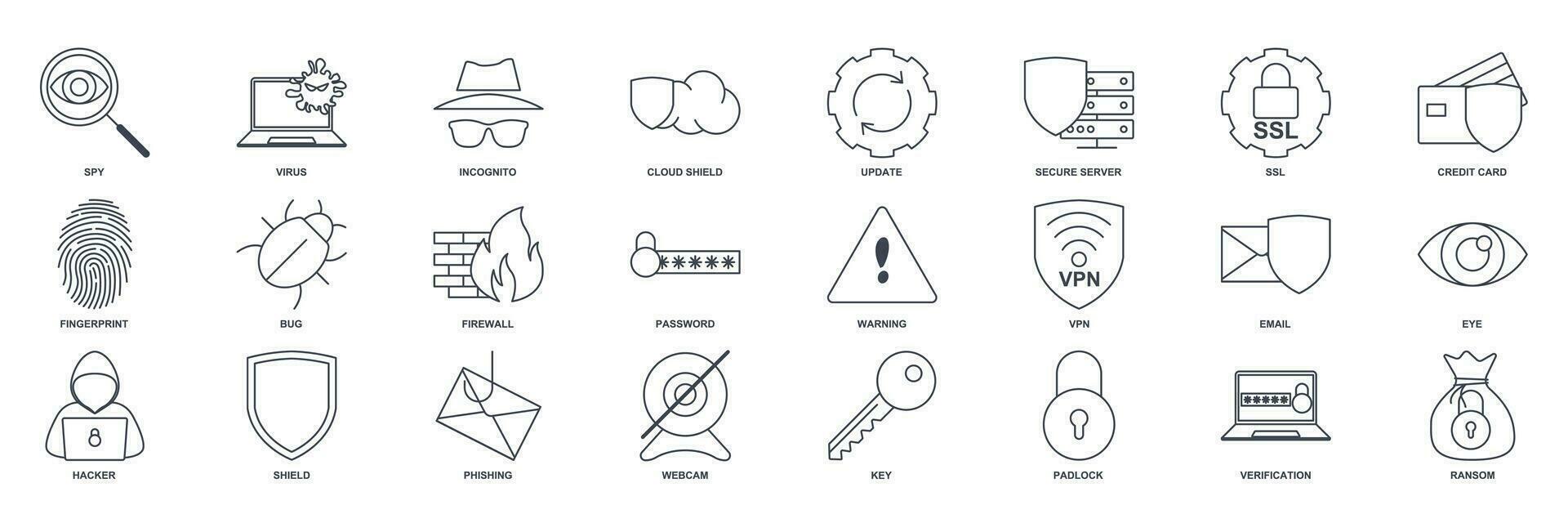 cyber security icon set, Included icons as Shield, Password, Bug and more symbols collection, logo isolated vector illustration