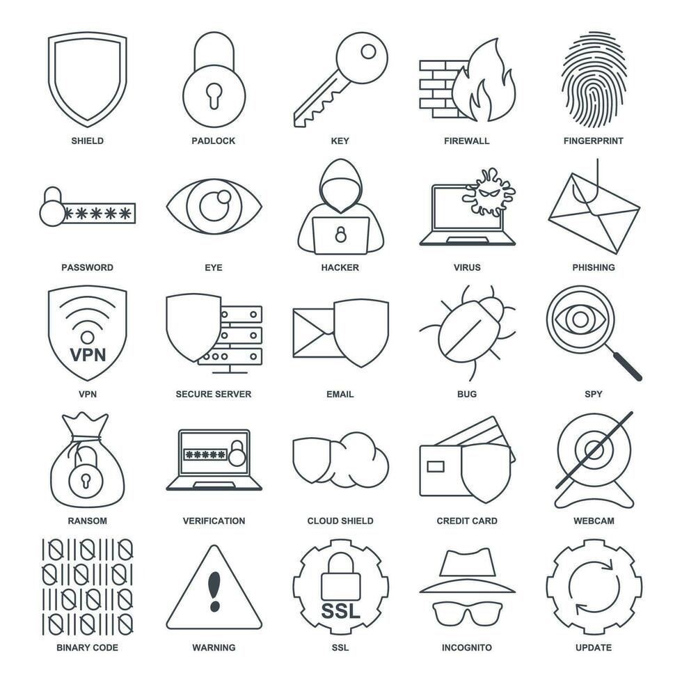 cyber security icon set, Included icons as Shield, Password, Bug and more symbols collection, logo isolated vector illustration