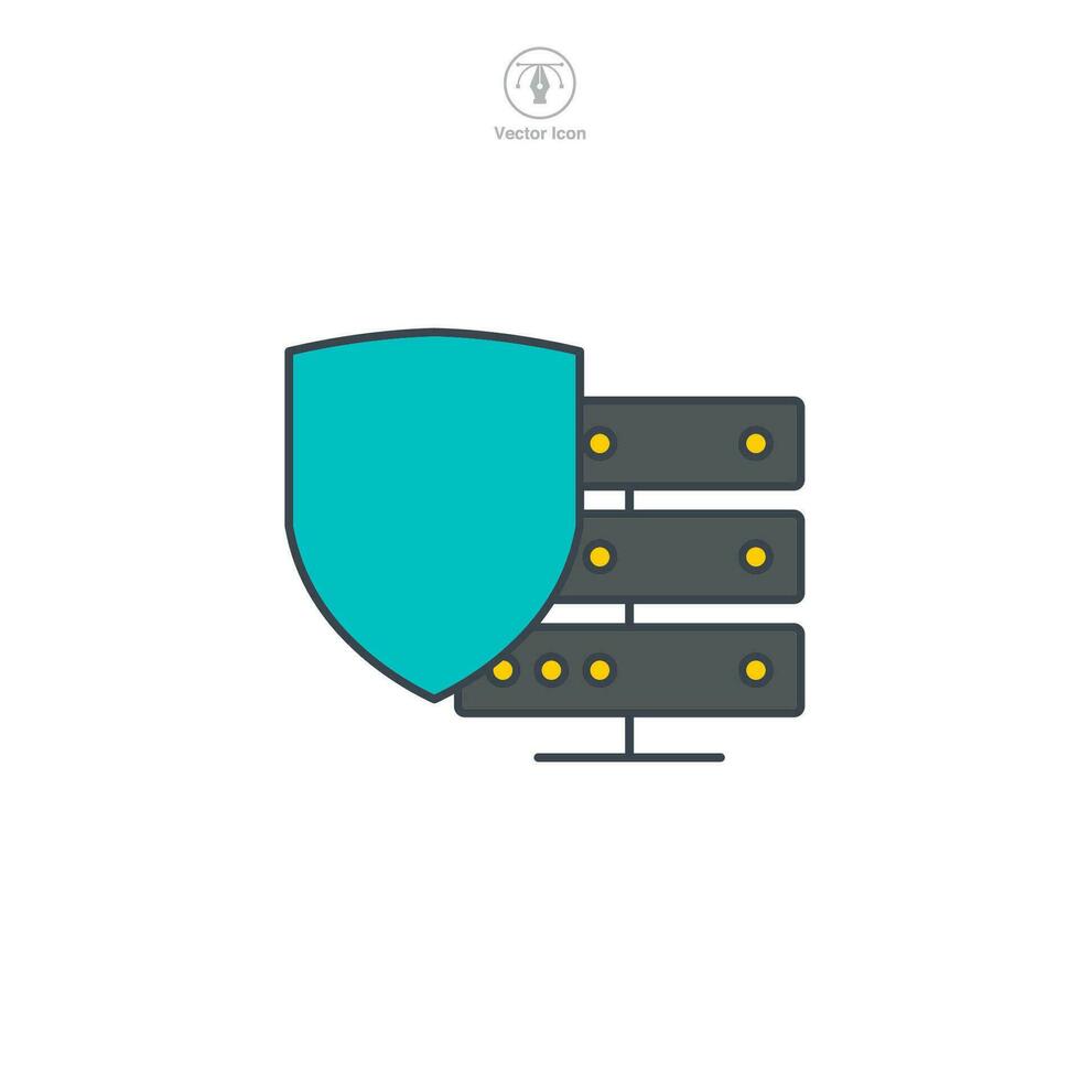 Secure Server, Server with Shield icon symbol vector illustration isolated on white background