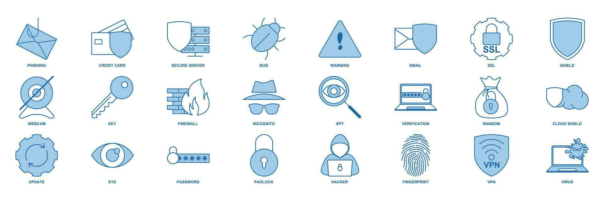 cyber security icon set, Included icons as Shield, Password, Bug and more symbols collection, logo isolated vector illustration