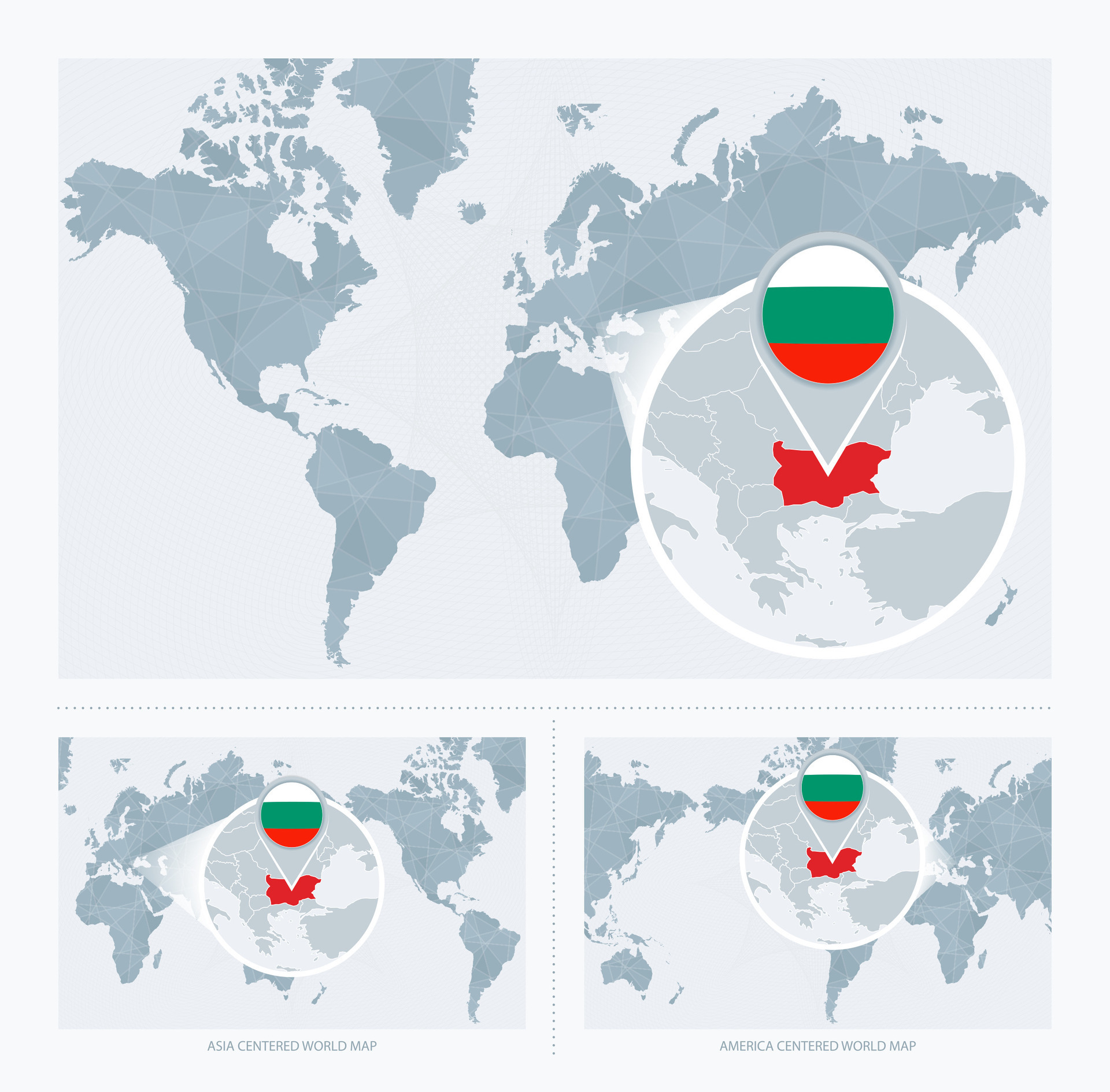 Magnified Bulgaria Over Map Of The World 3 Versions Of The World Map Magnified Bulgaria Over Map Of The World 3 Versions Of The World Map With Flag And Map Of Bulgaria Vector