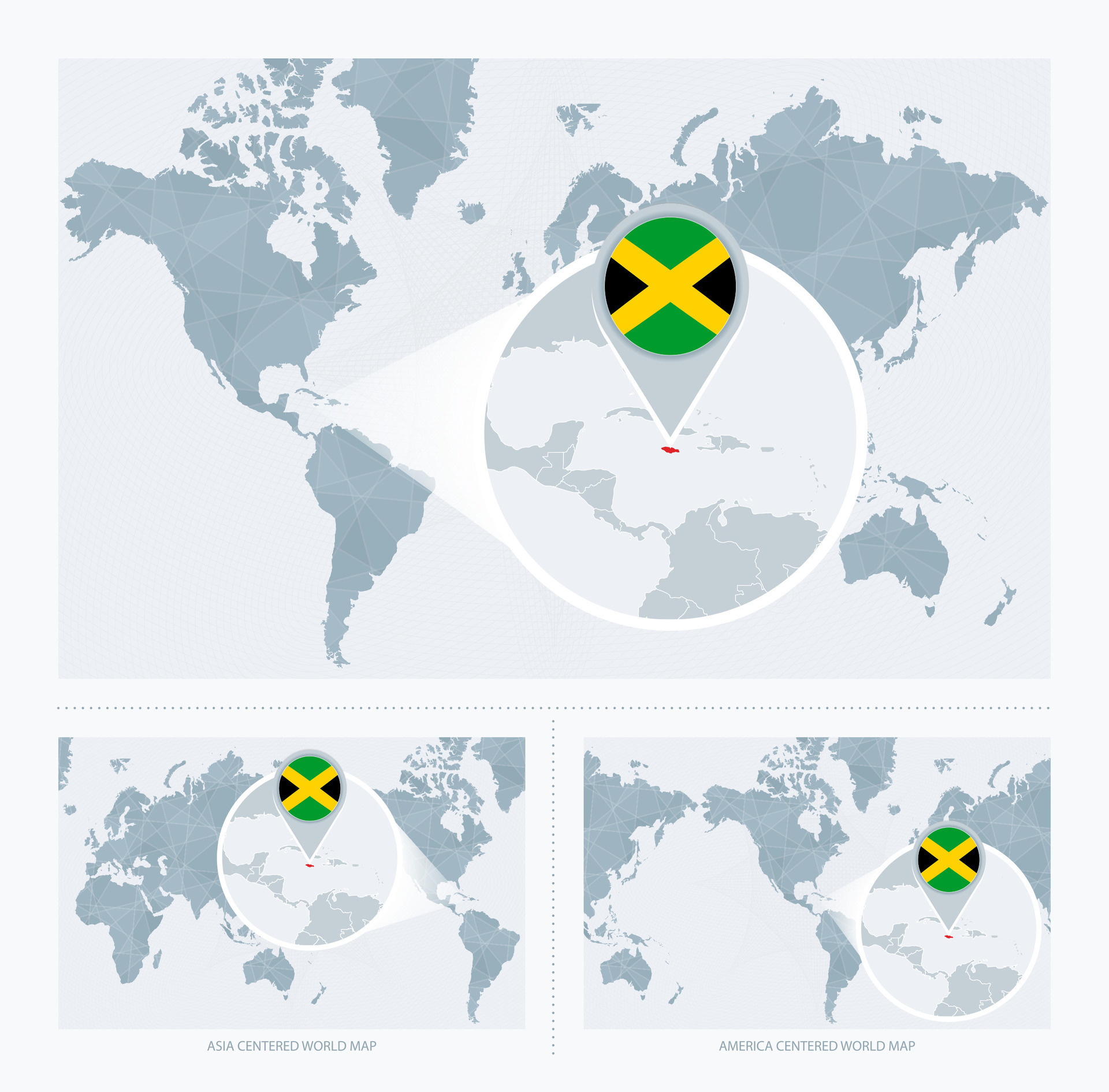 Magnified Jamaica Over Map Of The World 3 Versions Of The World Map Magnified Jamaica Over Map Of The World 3 Versions Of The World Map With Flag And Map Of Jamaica Vector