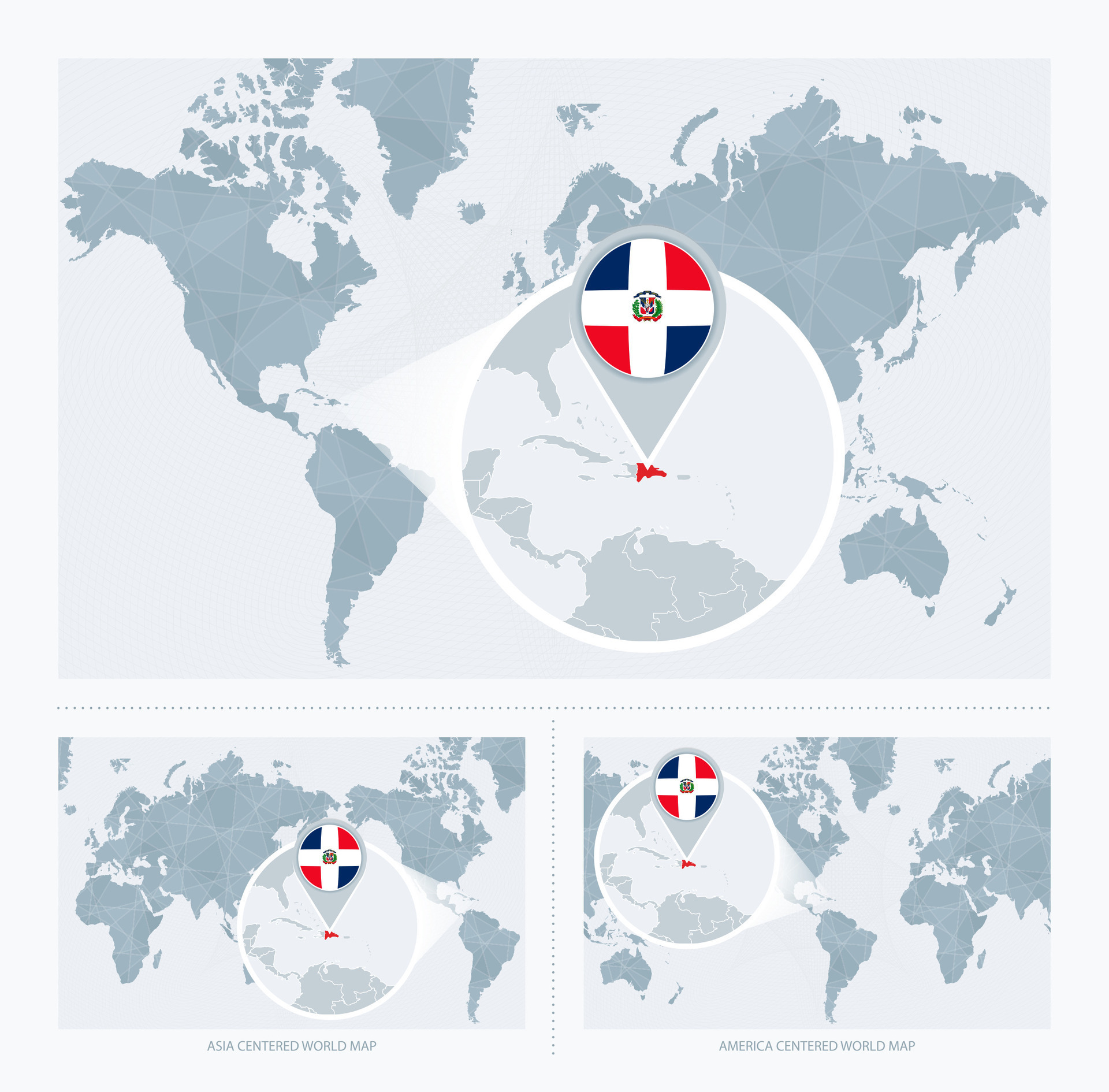 Magnified Dominican Republic Over Map Of The World 3 Versions Of The Magnified Dominican Republic Over Map Of The World 3 Versions Of The World Map With Flag And Map Of Dominican Republic Vector 