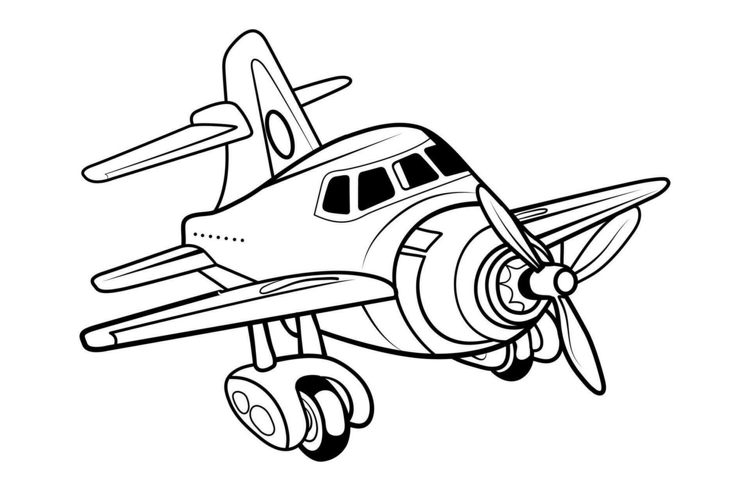 Hand Drawn Airplane Coloring Book Page for Kids. Airplane Line Drawing vector