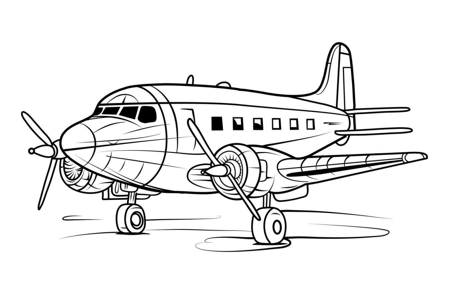 Hand Drawn Airplane Coloring Book Page for Kids. Airplane Line Drawing vector