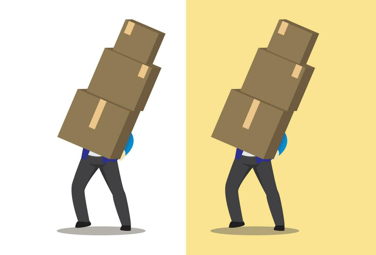 man carrying boxes in his hands, an isolated illustration featuring a flat cartoon. The scenario captures the concept of a person engaged in activities such as moving to a new office space, vector