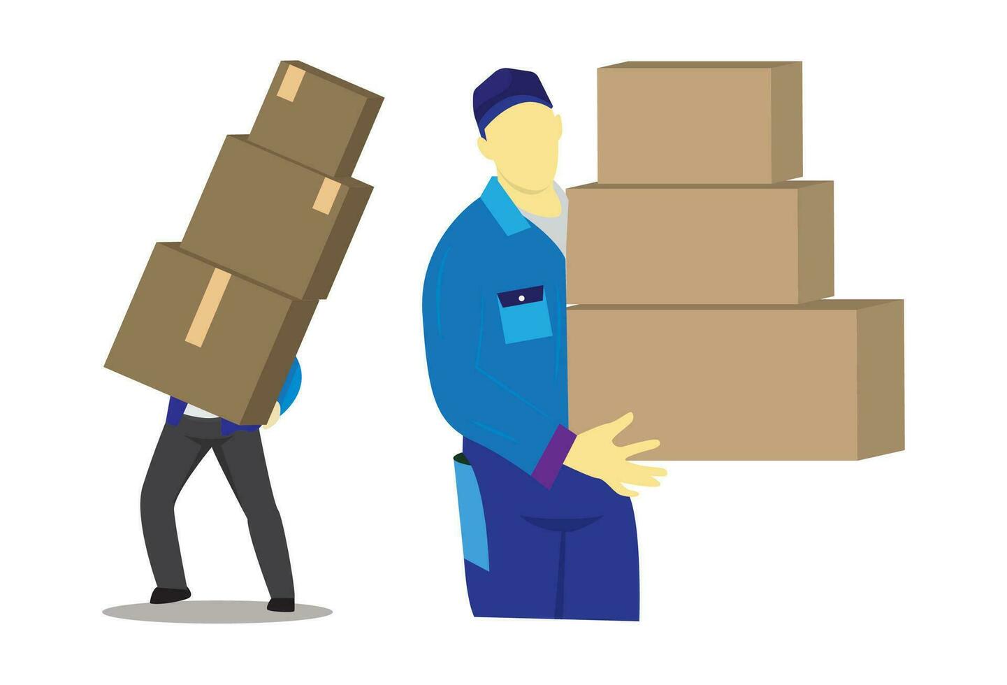 man carrying boxes in his hands, an isolated illustration featuring a flat cartoon. The scenario captures the concept of a person engaged in activities such as moving to a new office space, vector