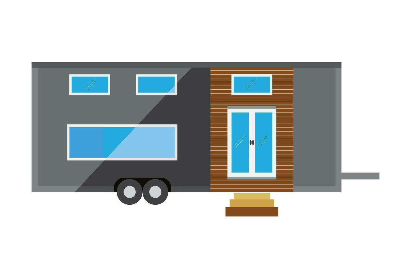 House with wheels, Mobile Trailer House or Tiny House concept, portraying the idea of a small, movable dwelling. The icon represents a house that can be transported and is adorned with a wheelchair vector