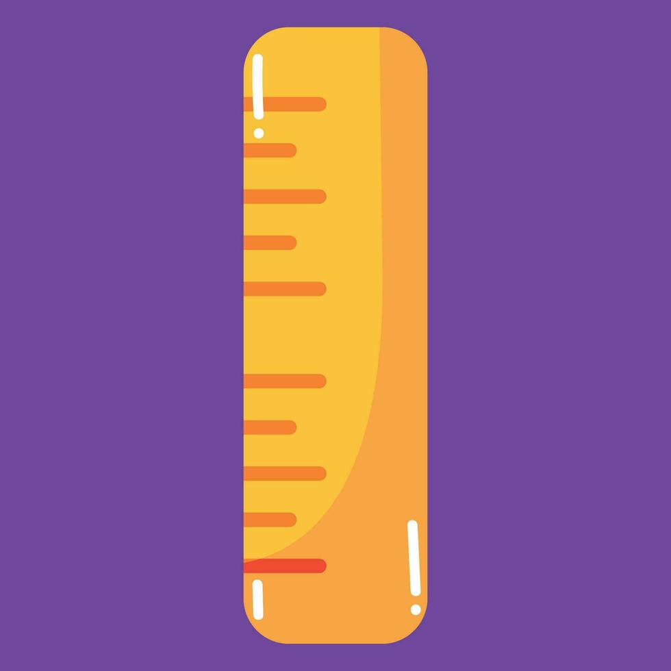 Cartoon yellow ruler. School supplies. Doodle style vector