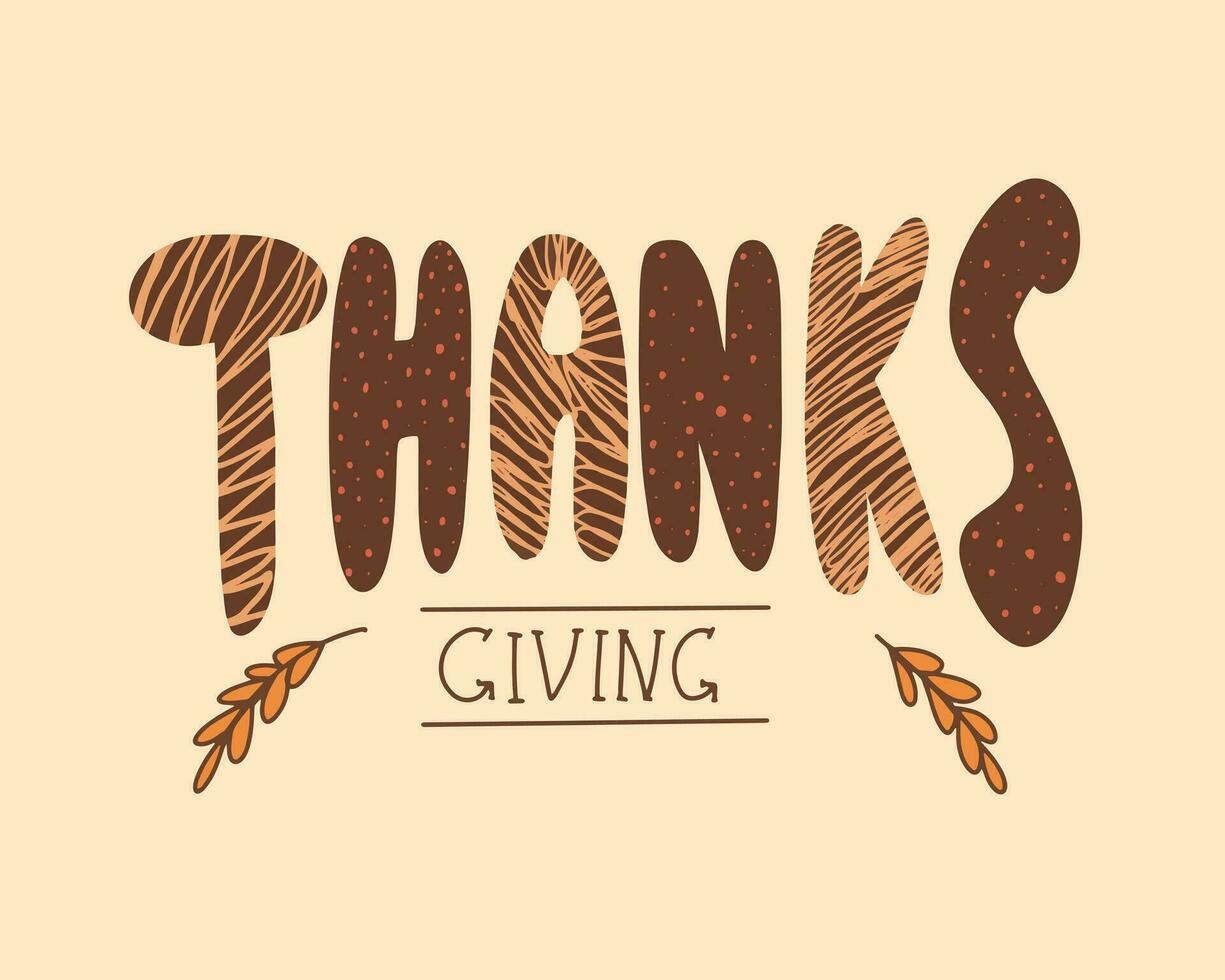 Happy Thanksgiving Day cute hand drawn lettering label. Give thanks. vector