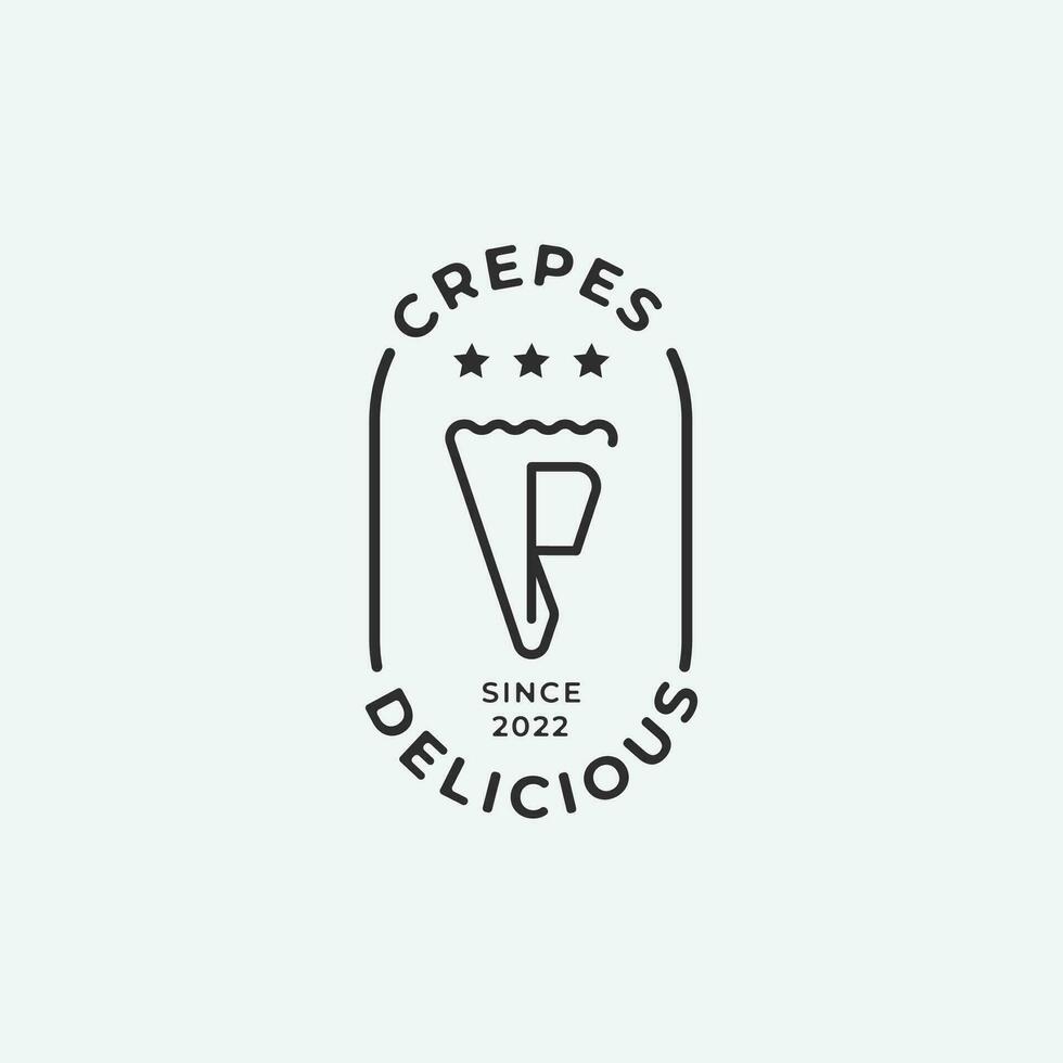 Crepes icon logo line art design, street food crepes image simple minimalist illustration design. vector
