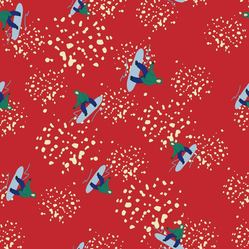 Snowboarders on the slope. Winter sports seamless pattern. vector