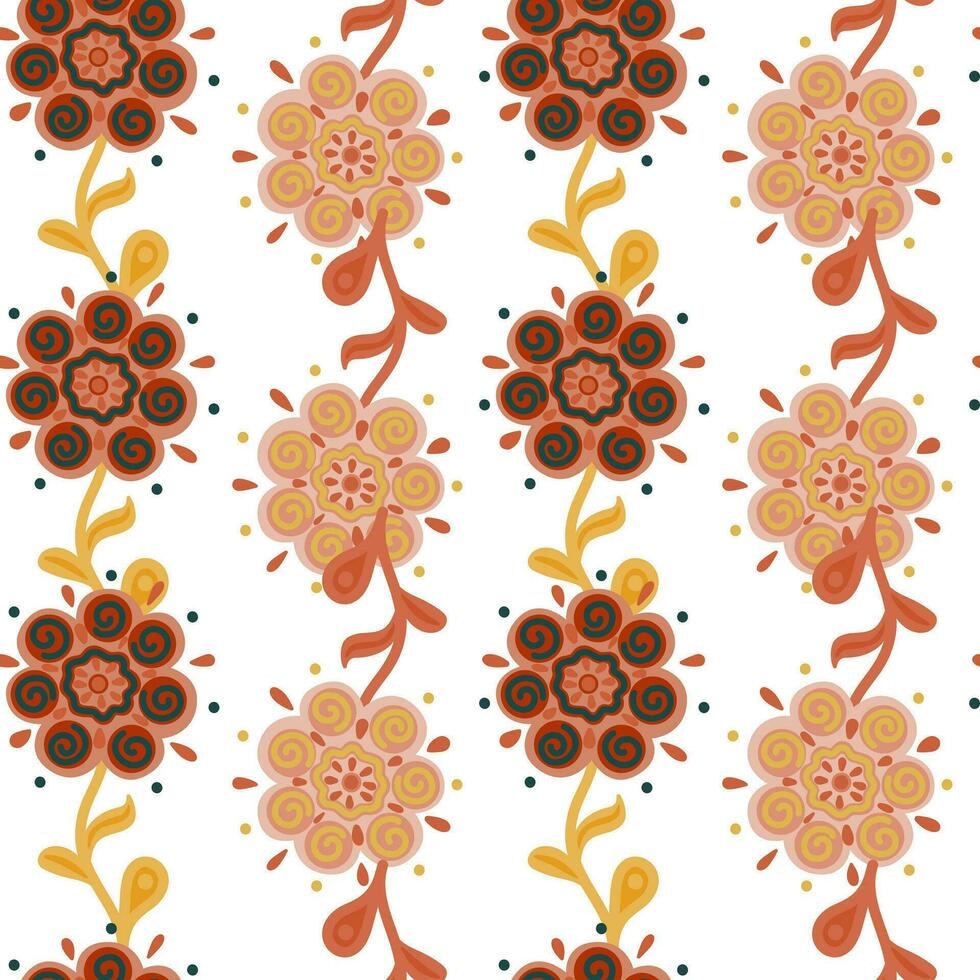 Abstract ethnic flower seamless pattern. Stylized floral botanical wallpaper. vector