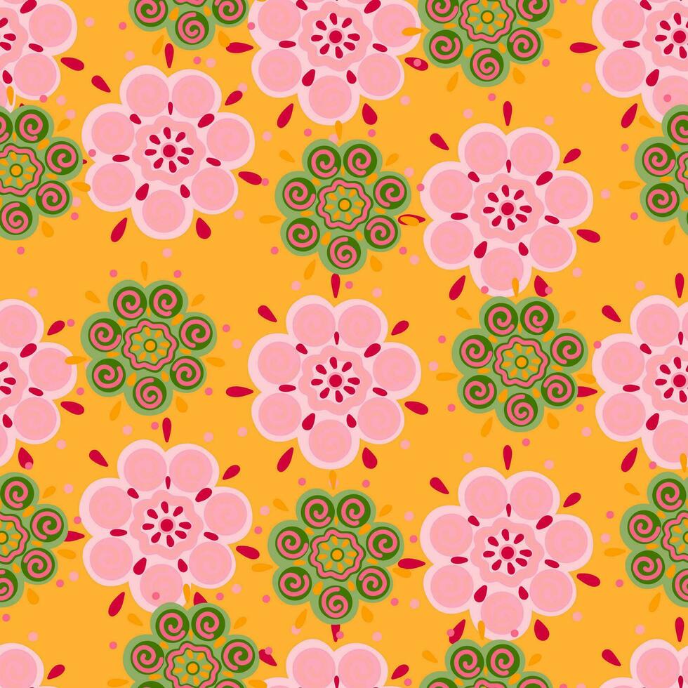 Abstract ethnic bud flower seamless pattern. Stylized floral botanical wallpaper. vector