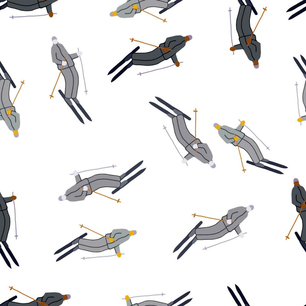 Skiers on the slope. Winter sports seamless pattern. vector