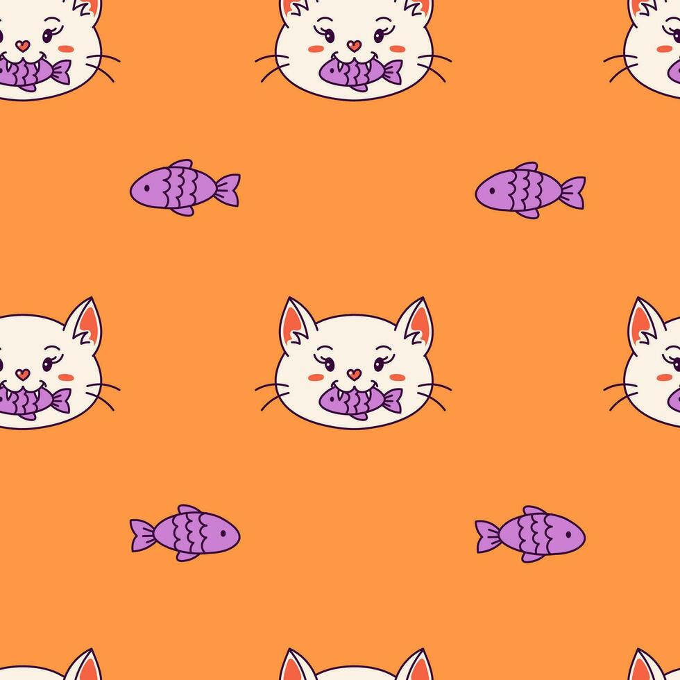 Kitten with fish seamless pattern vector