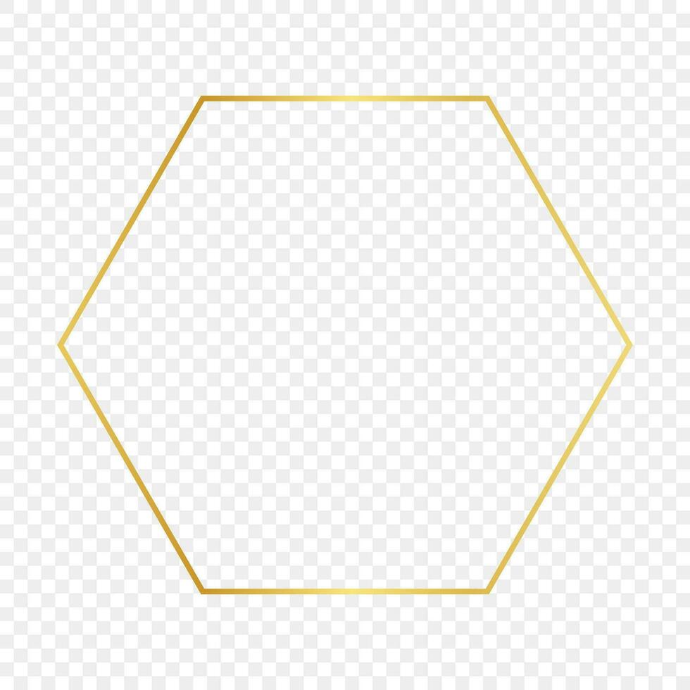 Gold glowing hexagon frame isolated on background. Shiny frame with glowing effects. Vector illustration.
