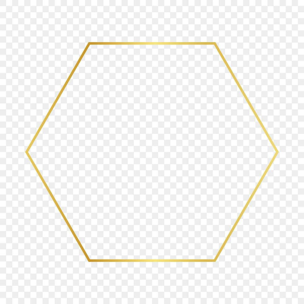 Gold glowing hexagon frame isolated on background. Shiny frame with glowing effects. Vector illustration.