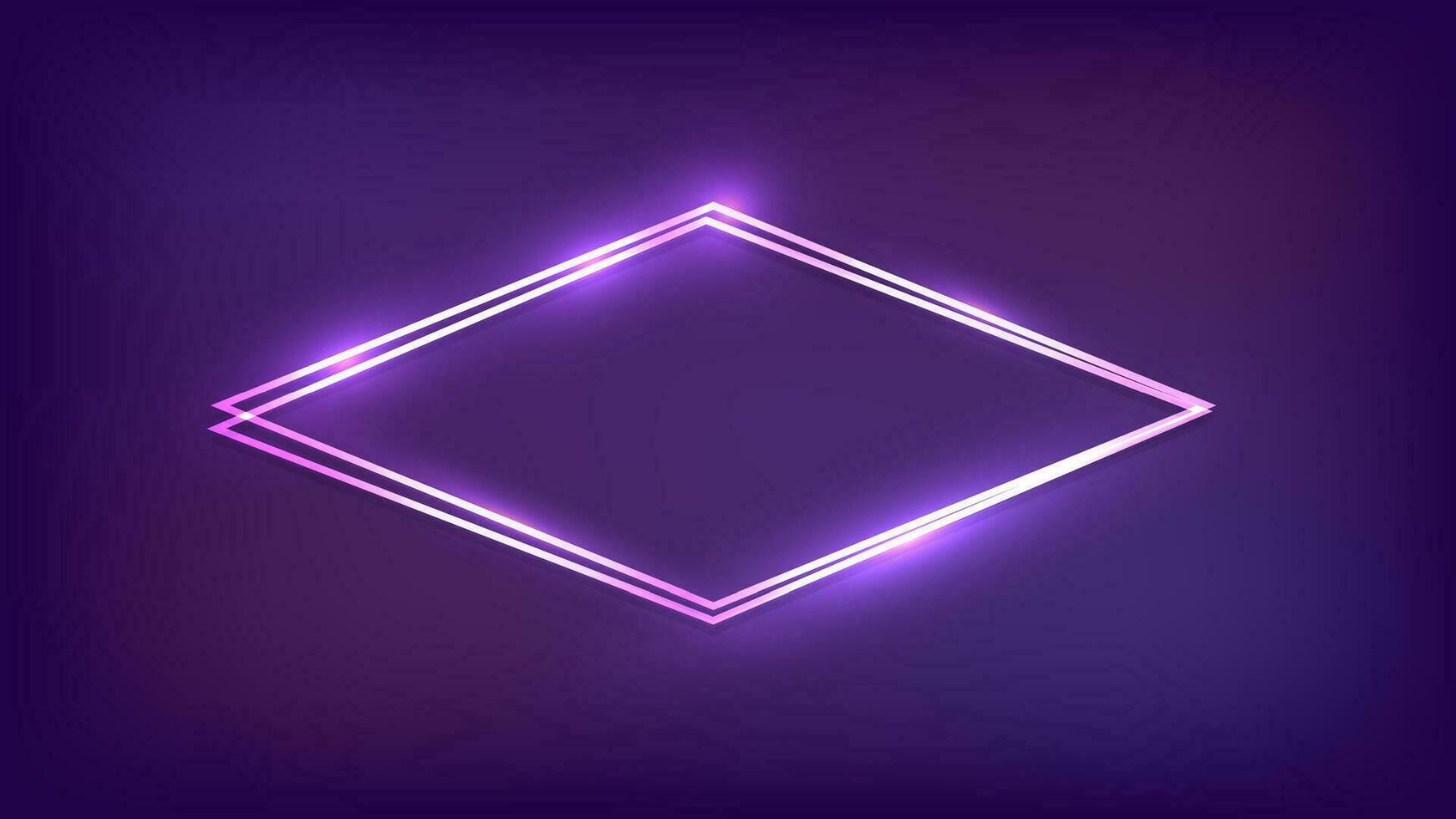 Neon double rhombus frame with shining effects vector