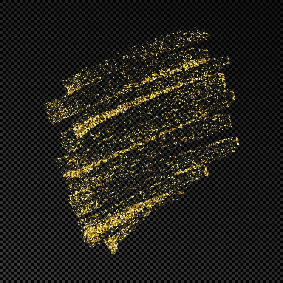 Hand drawn ink spot in gold glitter. Gold ink spot with sparkles isolated on dark background. Vector illustration