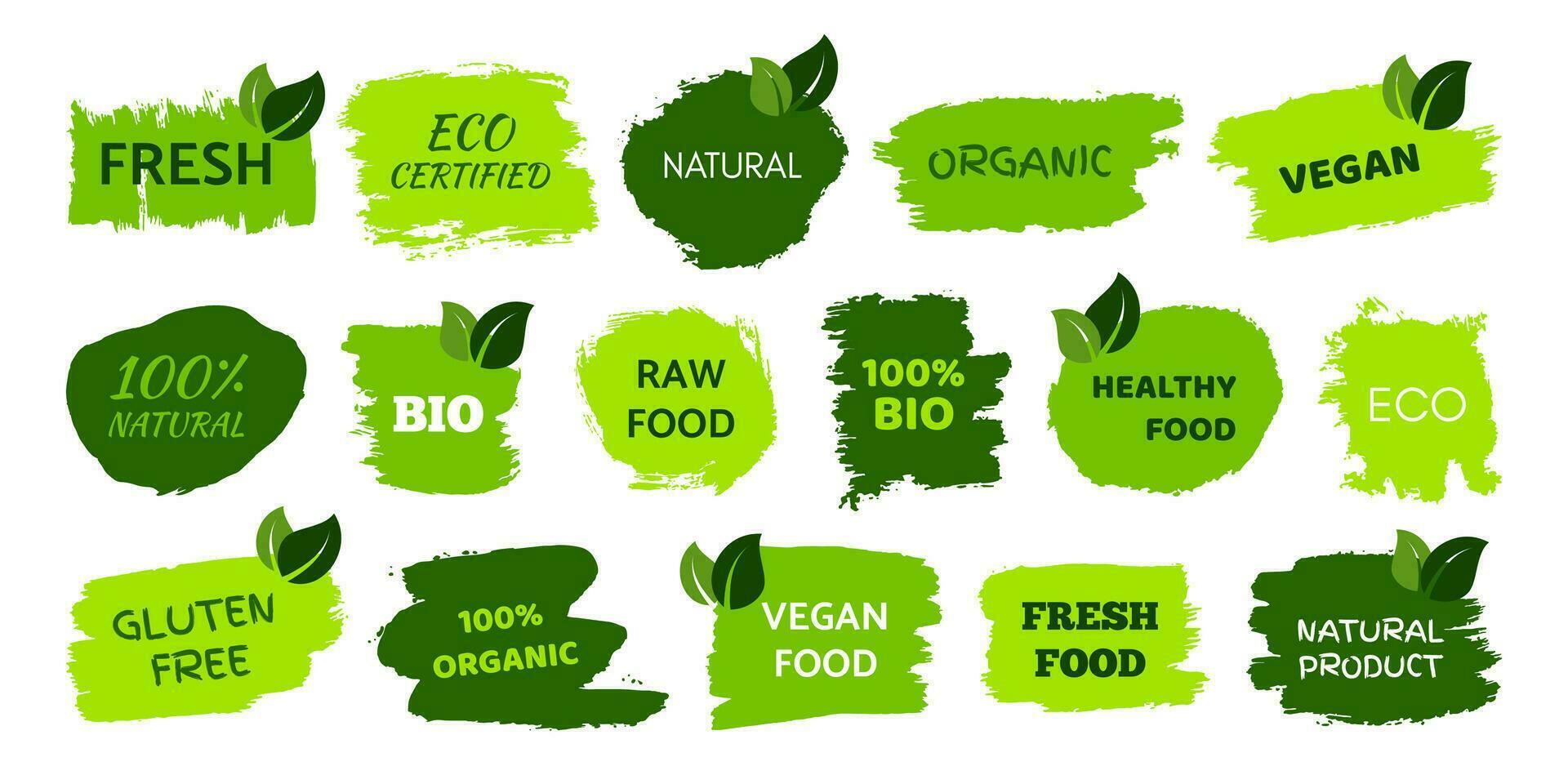 Green natural bio labels vector